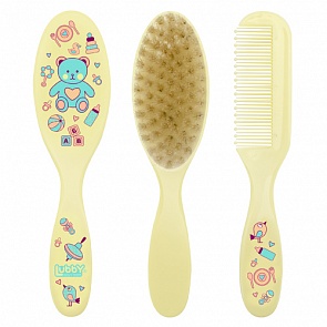 Набор: расческа и щетка - Малыши и Малышки, от 0 мес., натуральная щетина (Lubby, 14342/144/12)